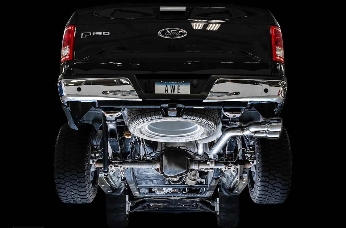 AWE Tuning 2015-2020  Ford F-150 0FG Single Exit Performance Exhaust System w/4.5in Chrome Silver Tips - 3015-22066