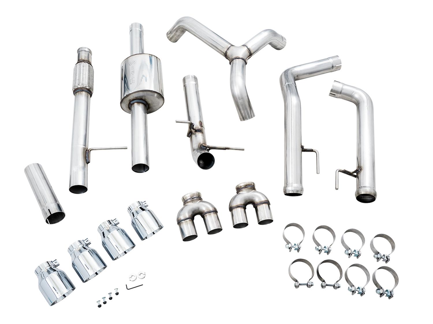 AWE 0FG Catback Split Rear Exit Exhaust for 4th Gen Silverado/Sierra 1500 5.3L (With Bumper Cutouts) - Quad Chrome Silver Tips - 3015-42201