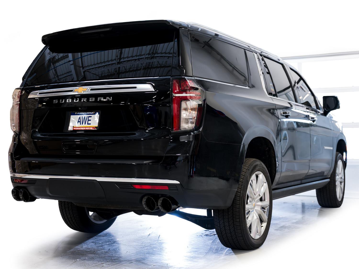 AWE 0FG Catback Exhaust - Diamond Black Tips (2021+ Suburban/Yukon XL 6.2L) - 3015-43221