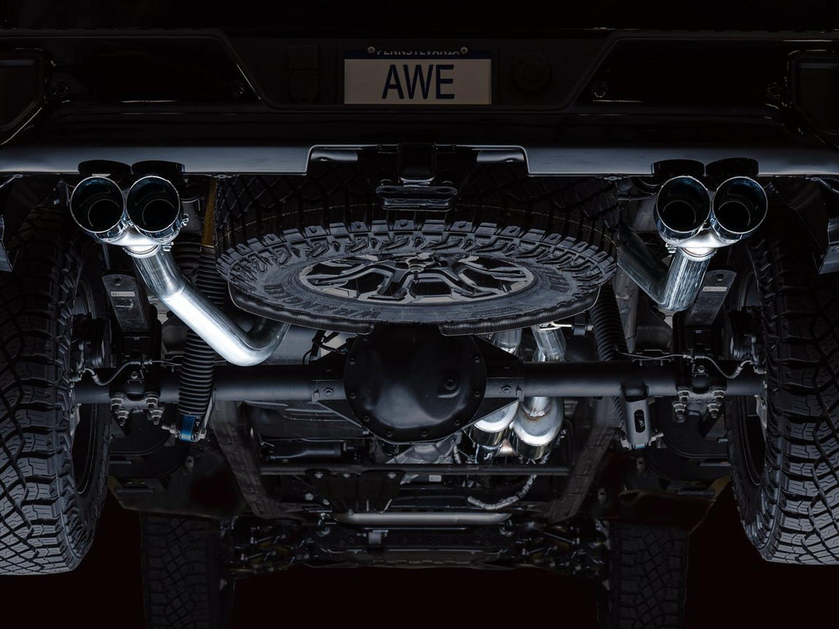 AWE 0FG Catback Exhaust - Quad Chrome Silver Tips (2022-2023 GMC Silverado ZR2 / Sierra AT4X) - 3015-42284