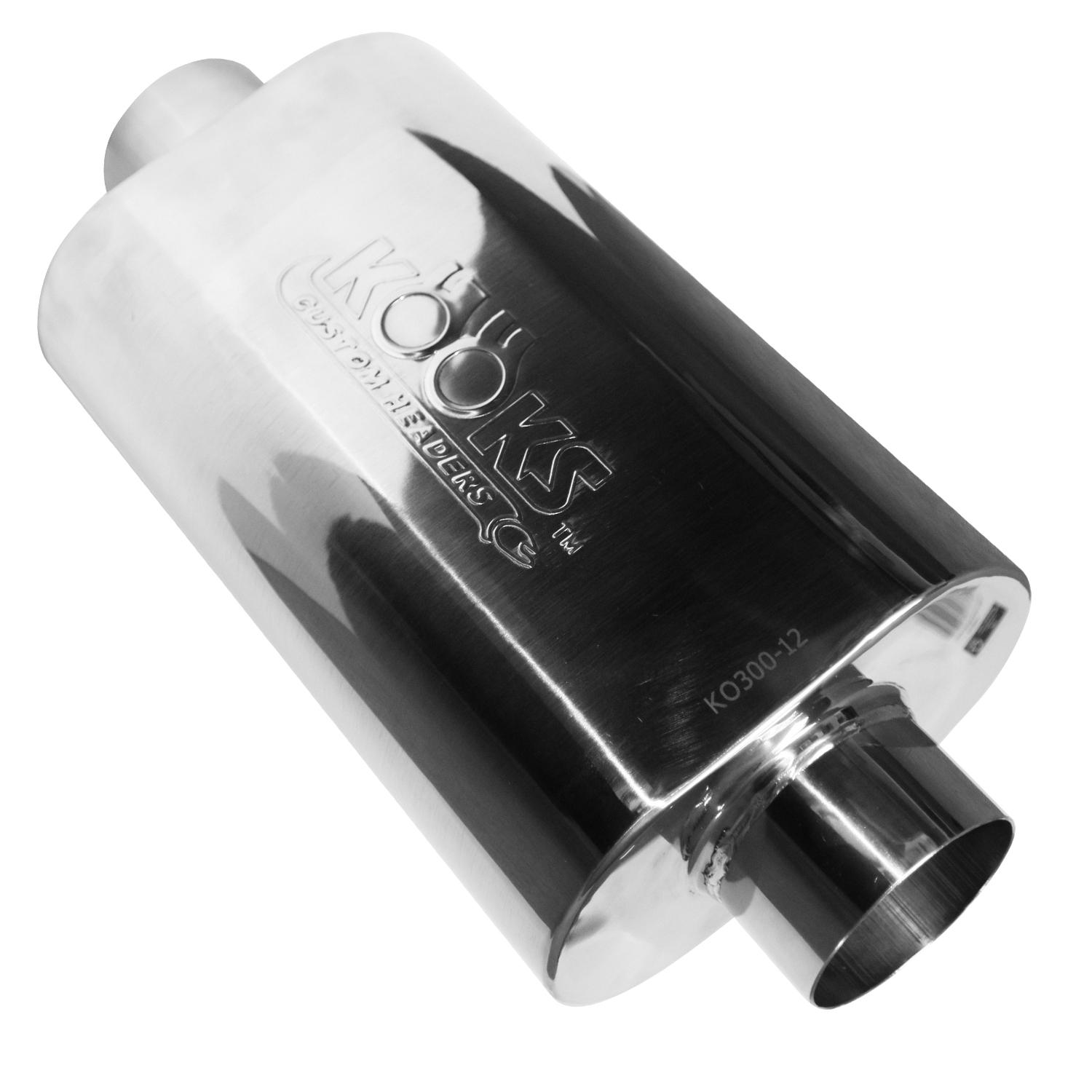 884499xx Kooks Headers KOO-KO300-12 Stainless Steel Polished Oval Muffler 4 x 8 x 12 Inch Long with 3 inch Center Entrance/Exit
