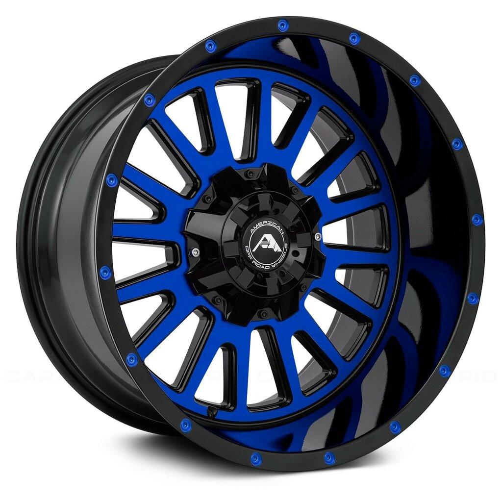 American Off-Road 20x12 A105 Wheel - 6x135/6x139.7 (6x5.5) Bolt, -44 ET, Black Machine Face Blue Tint - A10520A263539-44BMF-Blue