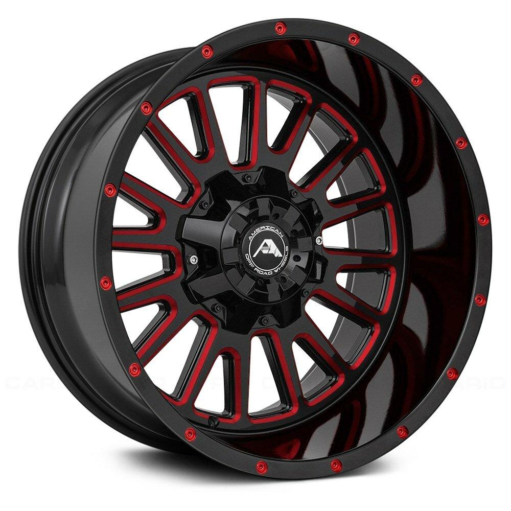 American Off-Road 20x10 A105 Wheel - 6x120 Bolt, -24 ET, Black Milled Spoke Red Tint - A10520A0xxx-24BMI-620Red