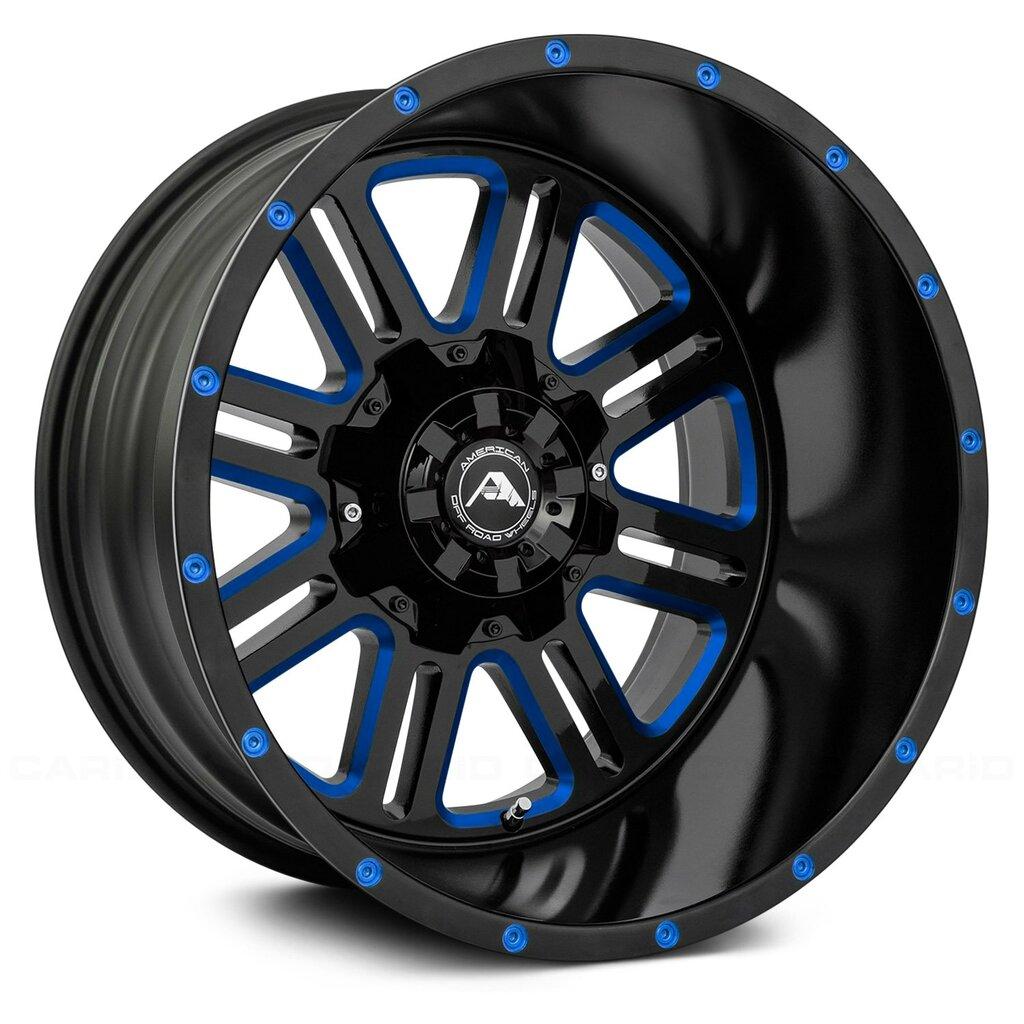 American Off-Road 20x10 A106 Wheel - 5x114.3 Bolt, -24 ET, Black Milled Spoke Blue Tint - A10620A0xxx-24BMI-514Blue