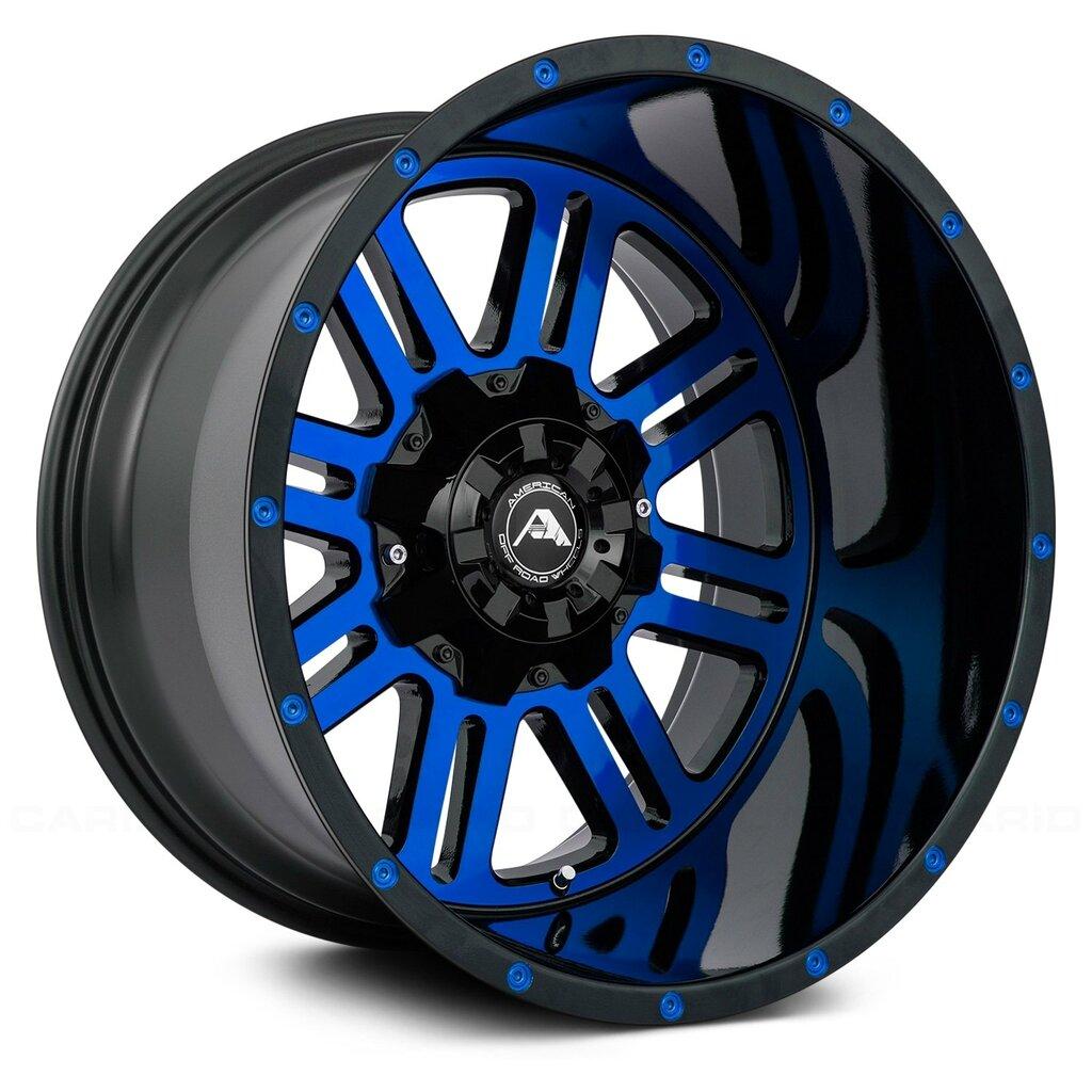 American Off-Road 20x14 A106 Wheel - 8x6.5 (8x165.1) Bolt, -76 ET, Black Machine Face Blue Tint - A10620A4865-76BMF-Blue