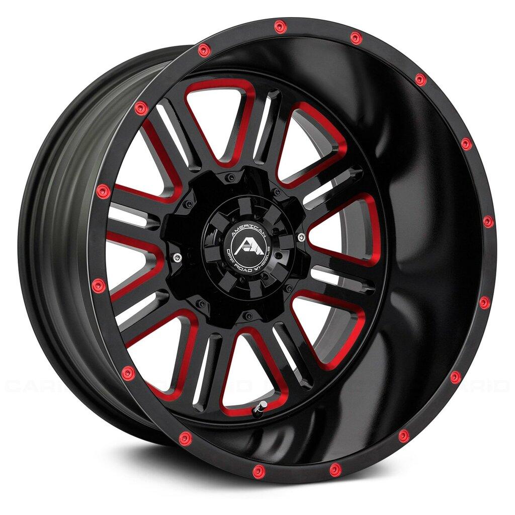 American Off-Road 22x12 A106 Wheel - 8x6.5 (8x165.1) Bolt, -44 ET, Black Milled Spoke Red Tint - A10622A2865-44BMI-Red