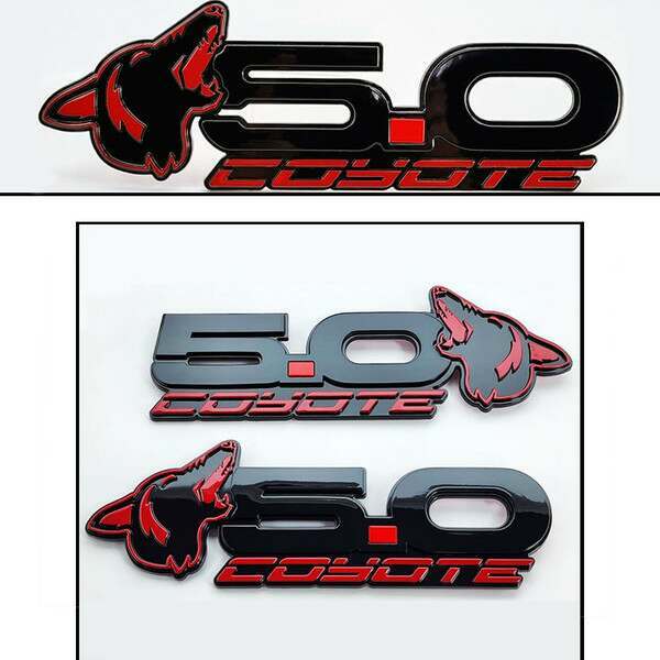 UPR Howling Coyote 5.0 Fender & Decklid Emblem Package - Black w/Chrome (2015-2023 Mustang)