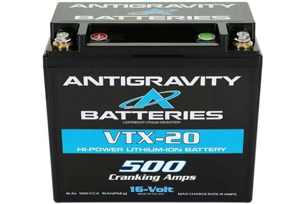 Antigravity Batteries YTX12 case format –  16 VOLT 500 CA, 25Ah (Pb Eq).  20-Cell battery for Race use Negative Terminal on Right Side - AG-VTX-20-R