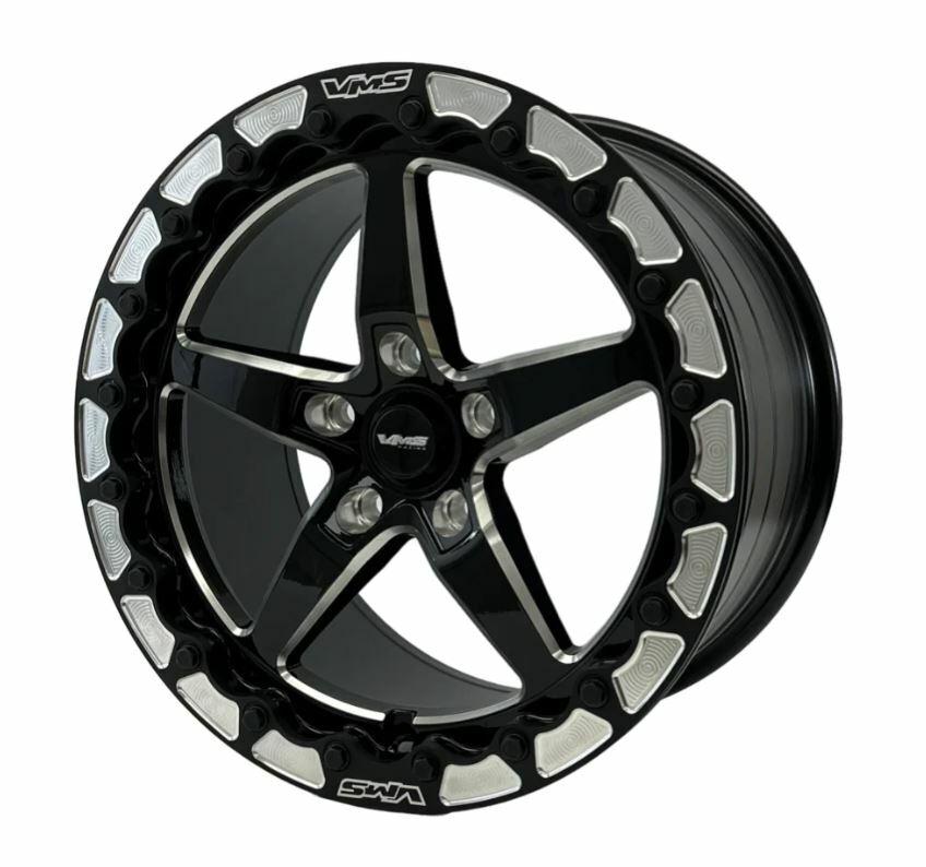 VMS Racing V-Star Beadlock Rear Street/Drag Race Wheel - 17x10, 30 Offset, 5x115 Bolt Pattern - Black (2006-2021 Charger, Challenger, Demon, SRT 392, Hellcat) - VWST082