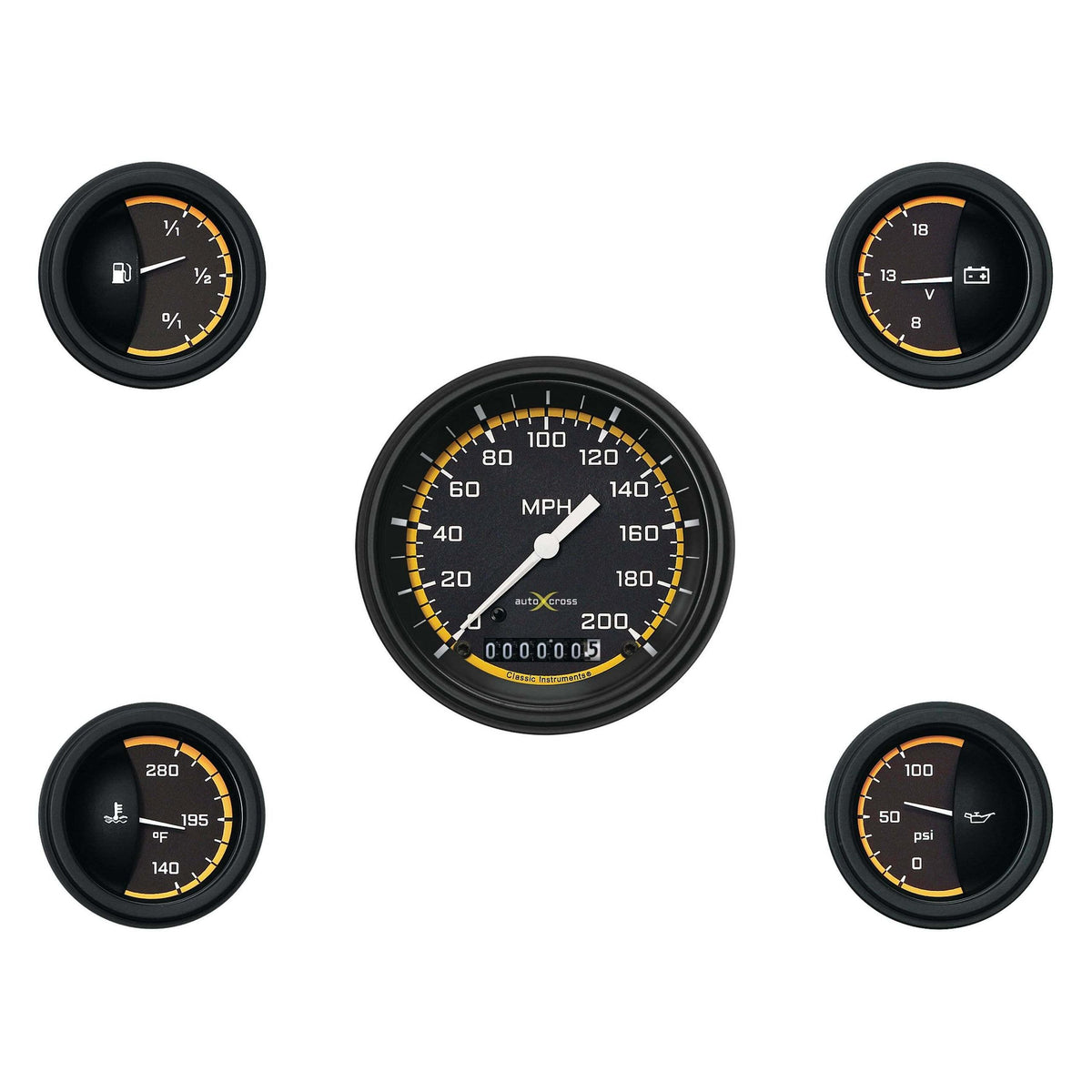 Classic Instruments Auto Cross Yellow Five Gauge Set - AX00YBLF