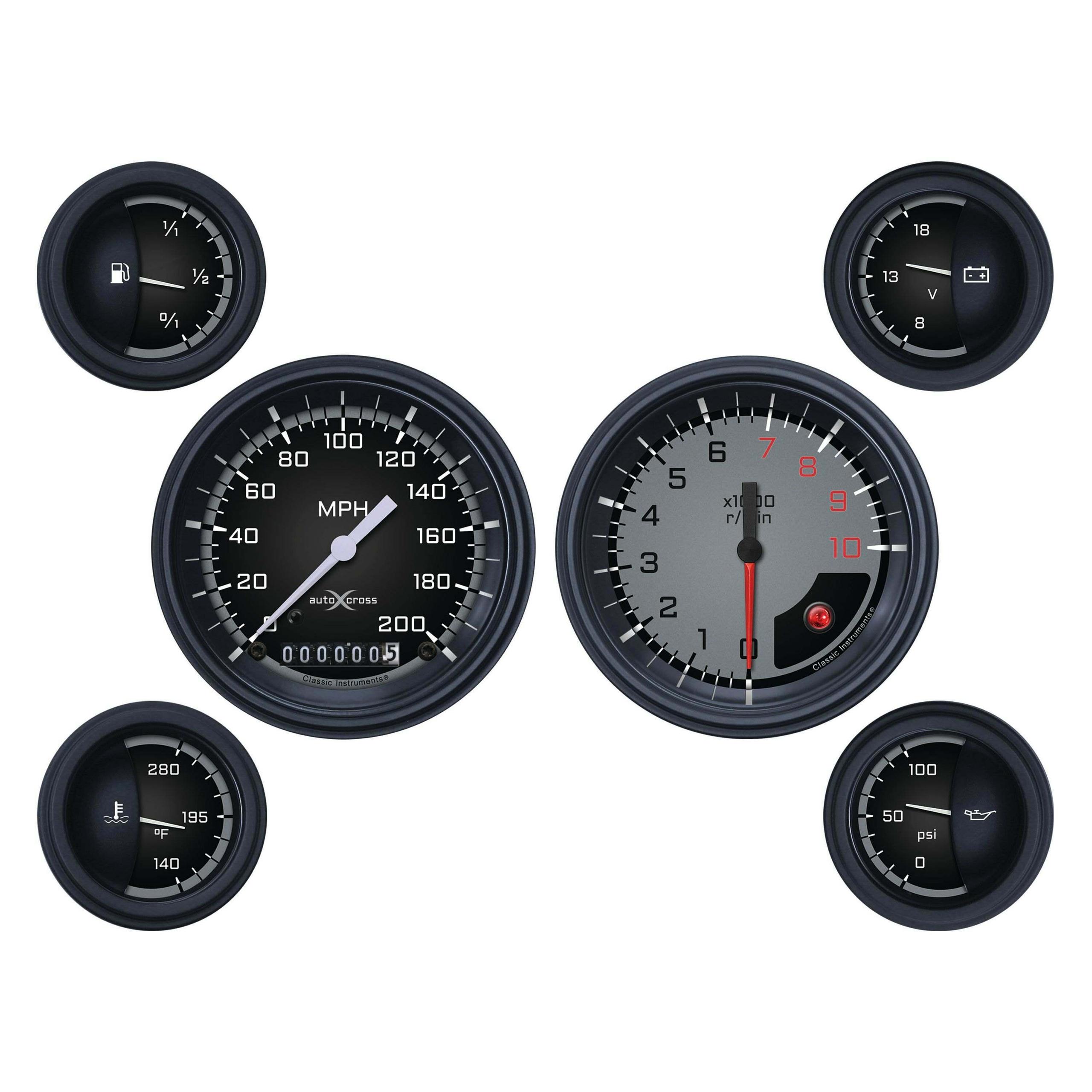 Classic Instruments Auto Cross Gray 6 Gauge Set - AX01GBLF