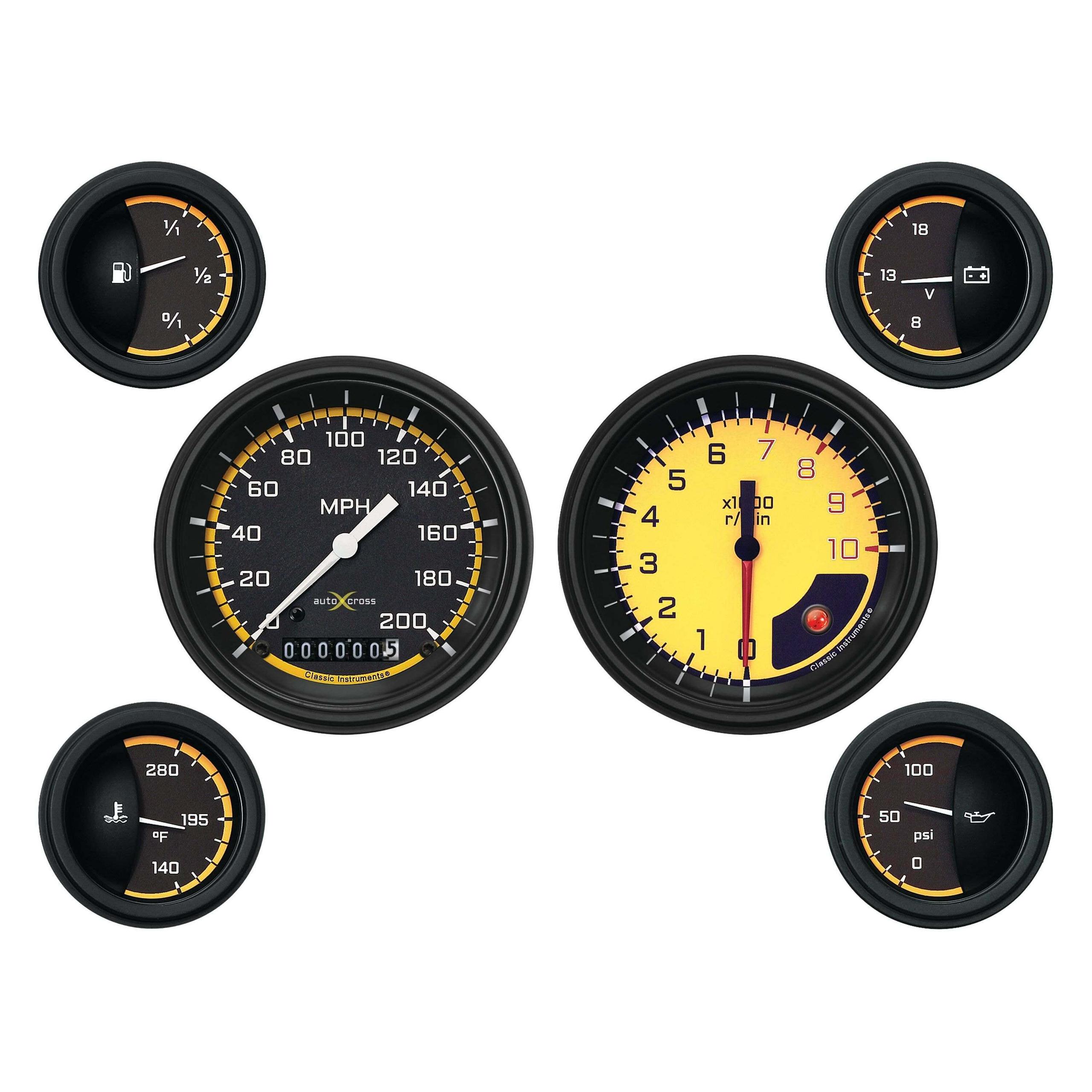 Classic Instruments Auto Cross Yellow Six Gauge Set - AX01YBLF