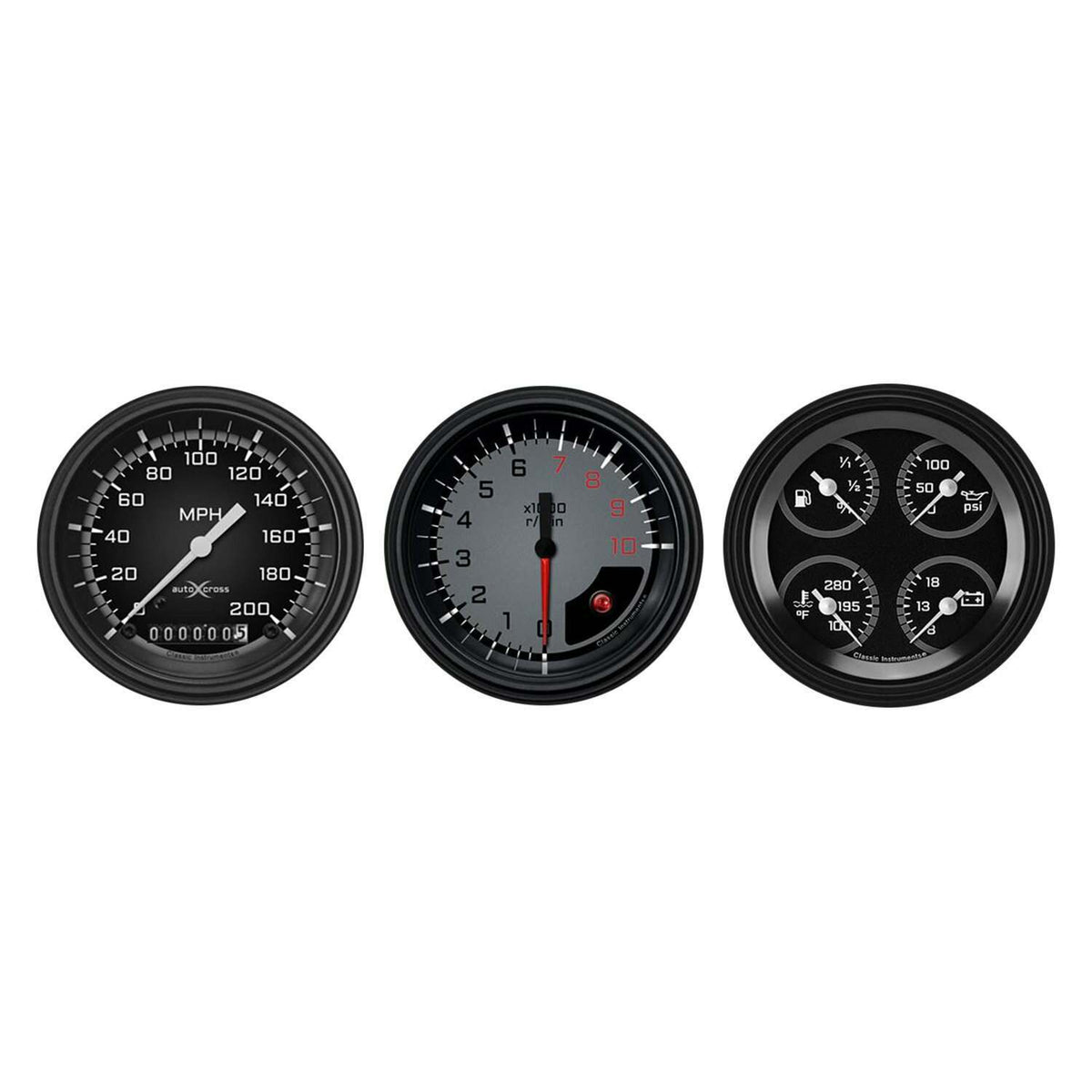 Classic Instruments Auto Cross Gray Three Gauge Set - AX03GBLF