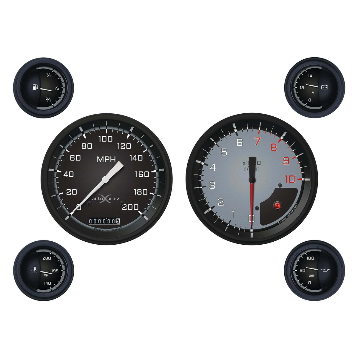 Classic Instruments Auto Cross Gray 6 Gauge Set - AX51GBLF