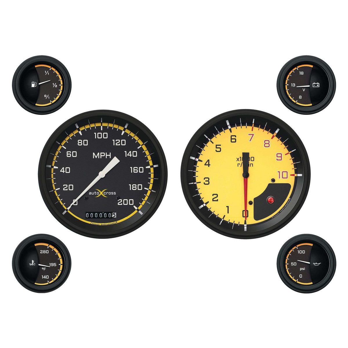 Classic Instruments Auto Cross Yellow Six Gauge Set - AX51YBLF