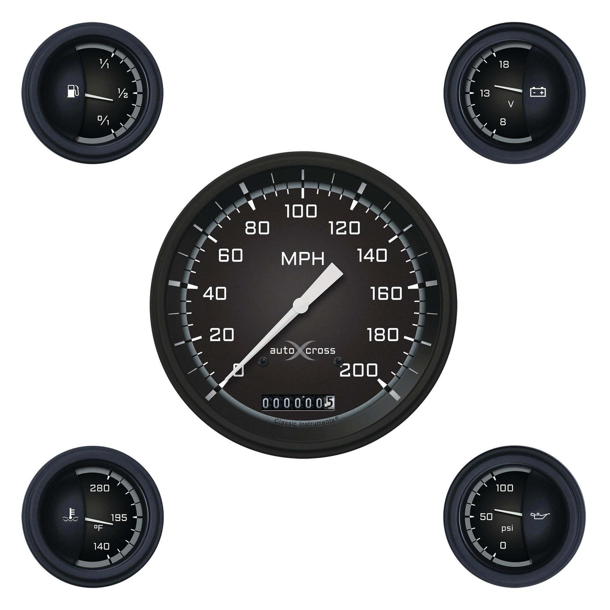 Classic Instruments Auto Cross Gray Five Gauge Set - AX54GBLF