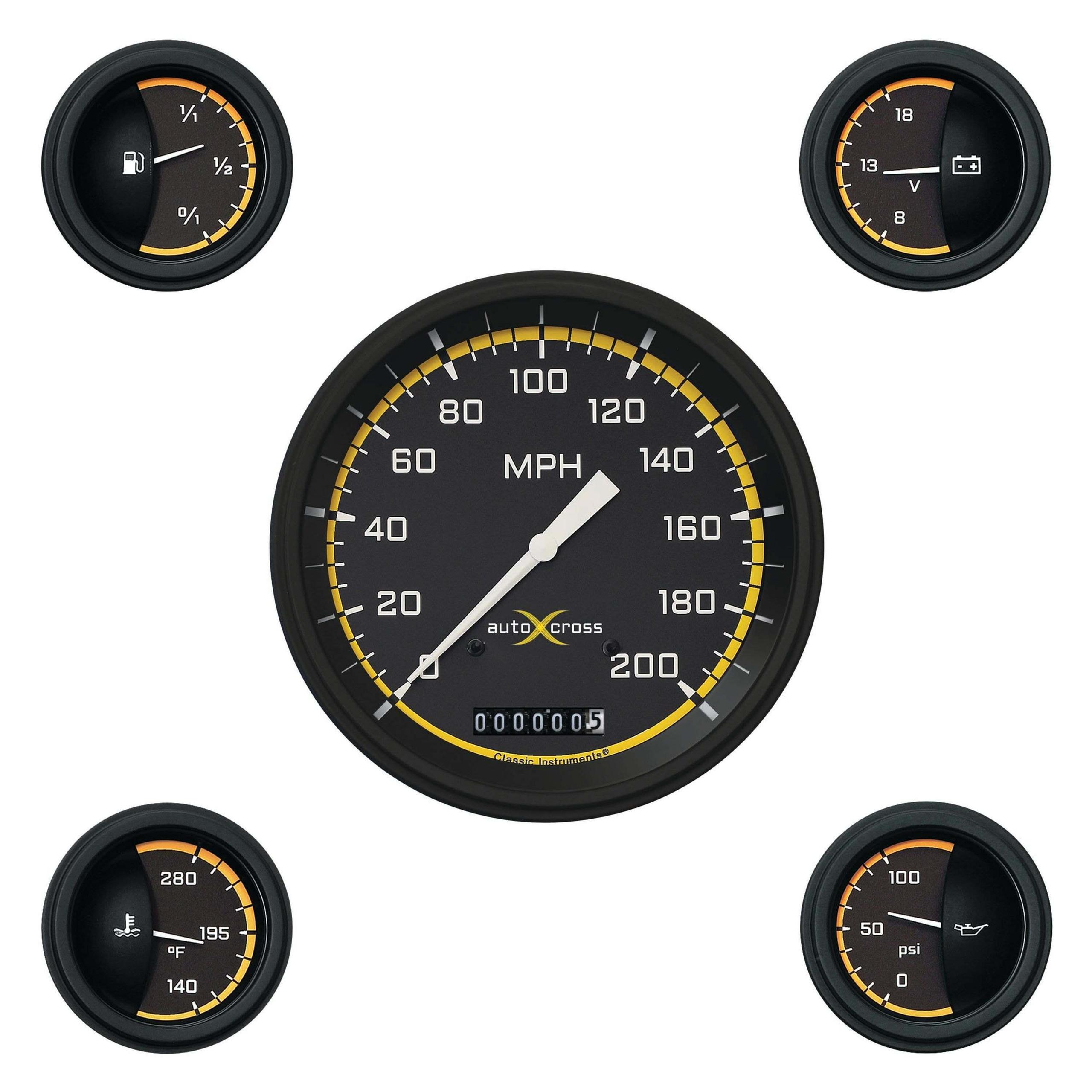 Classic Instruments Auto Cross Yellow Five Gauge Set - AX54YBLF
