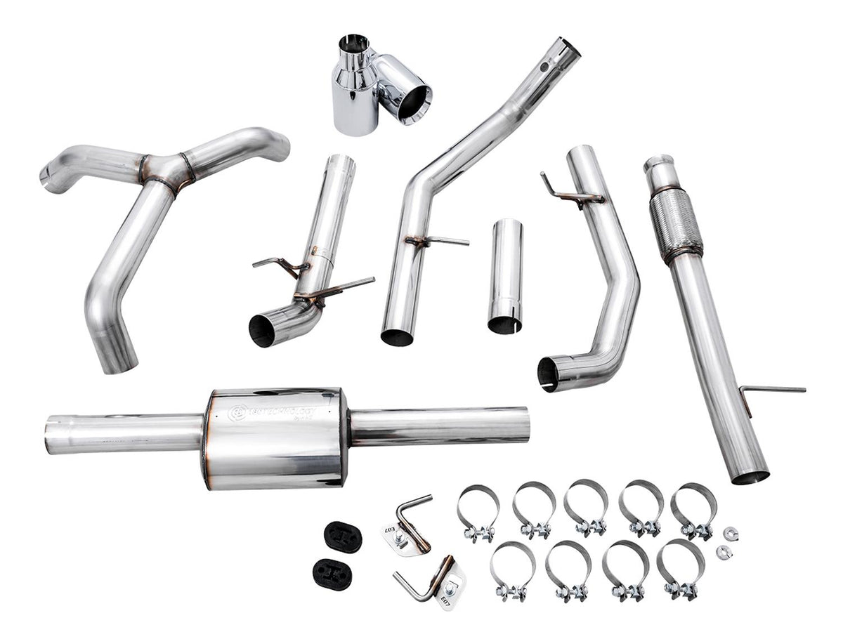 AWE 0FG Catback Split Rear Exit Exhaust for 4th Gen Silverado/Sierra 1500 5.3L (Flat Bumper) - Dual Chrome Silver Tips - 3015-32205