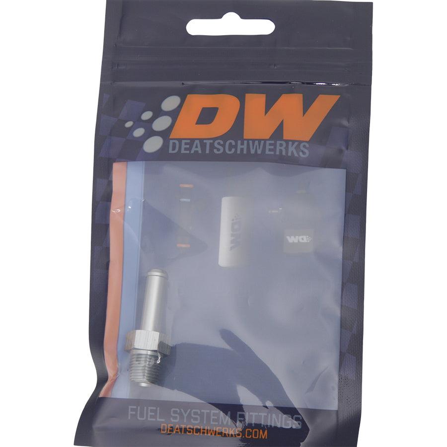 DeatschWerks 1/8 Inch NPT Male Thread to 1/4 Inch Single Hose Barb Adapter, Anodized DW Titanium - 6-02-0915