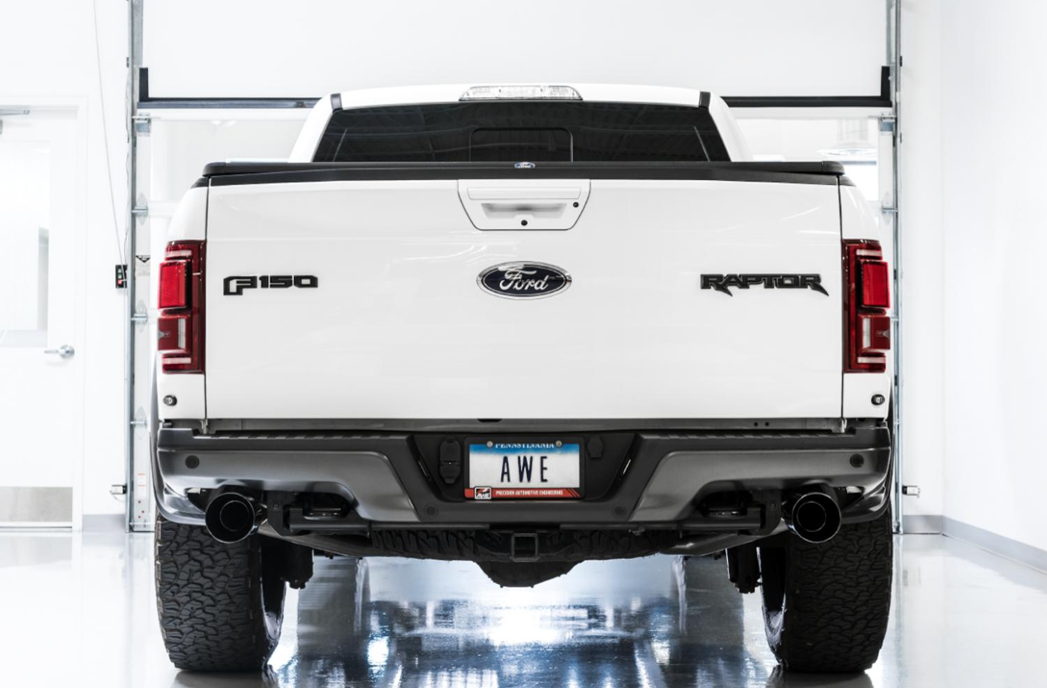 AWE 3015-33106 0FG Exhaust for 17-20 Ford Raptor (Resonated Peformance Cat-back) - Diamond Black 5" Tips