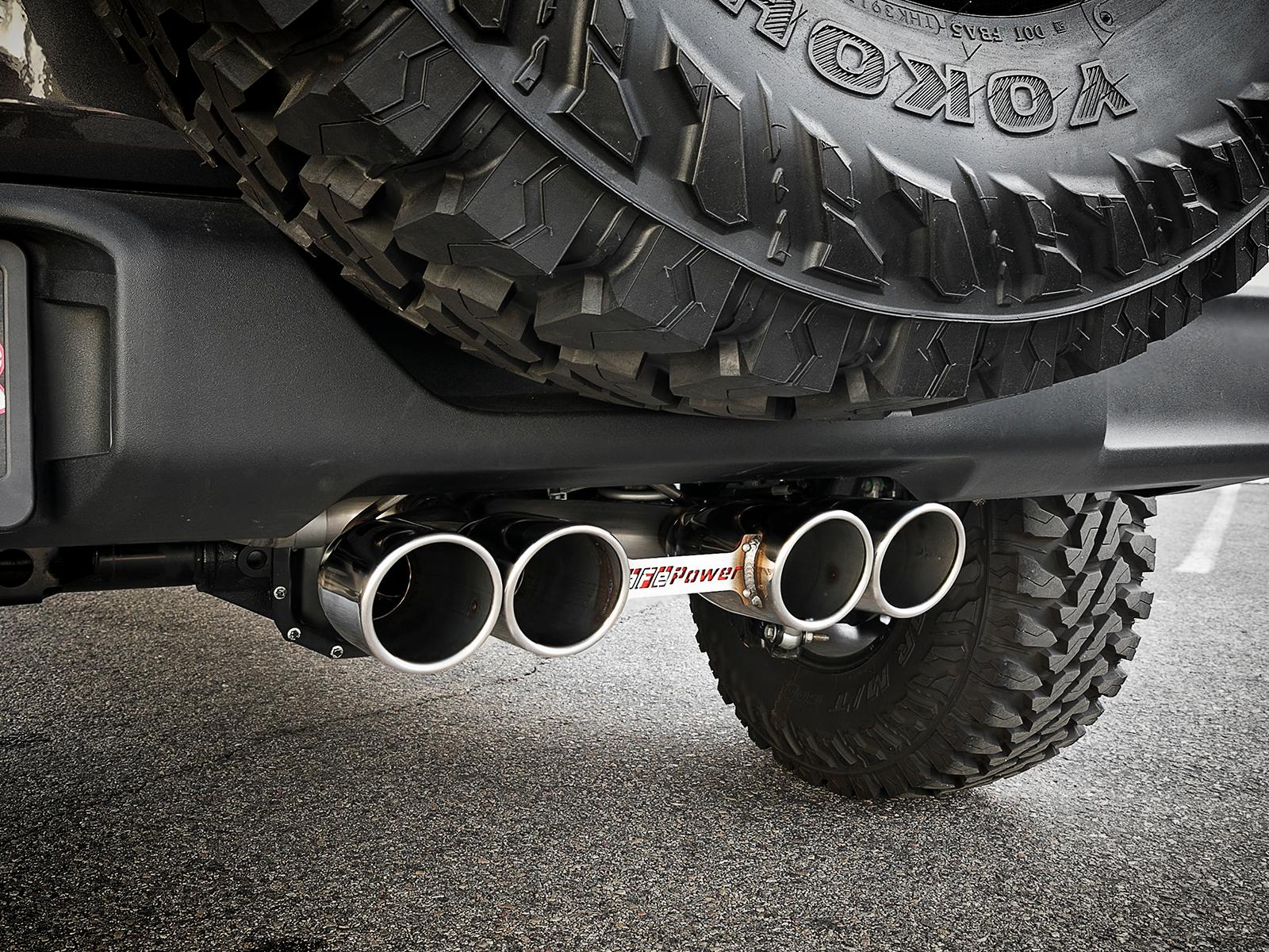 AFE Rebel Series 2-1/2 IN 304 Stainless Steel Cat-Back Exhaust w/ Polished Tip (2018-2021 Wrangler, Wrangler) - 49-38073-P