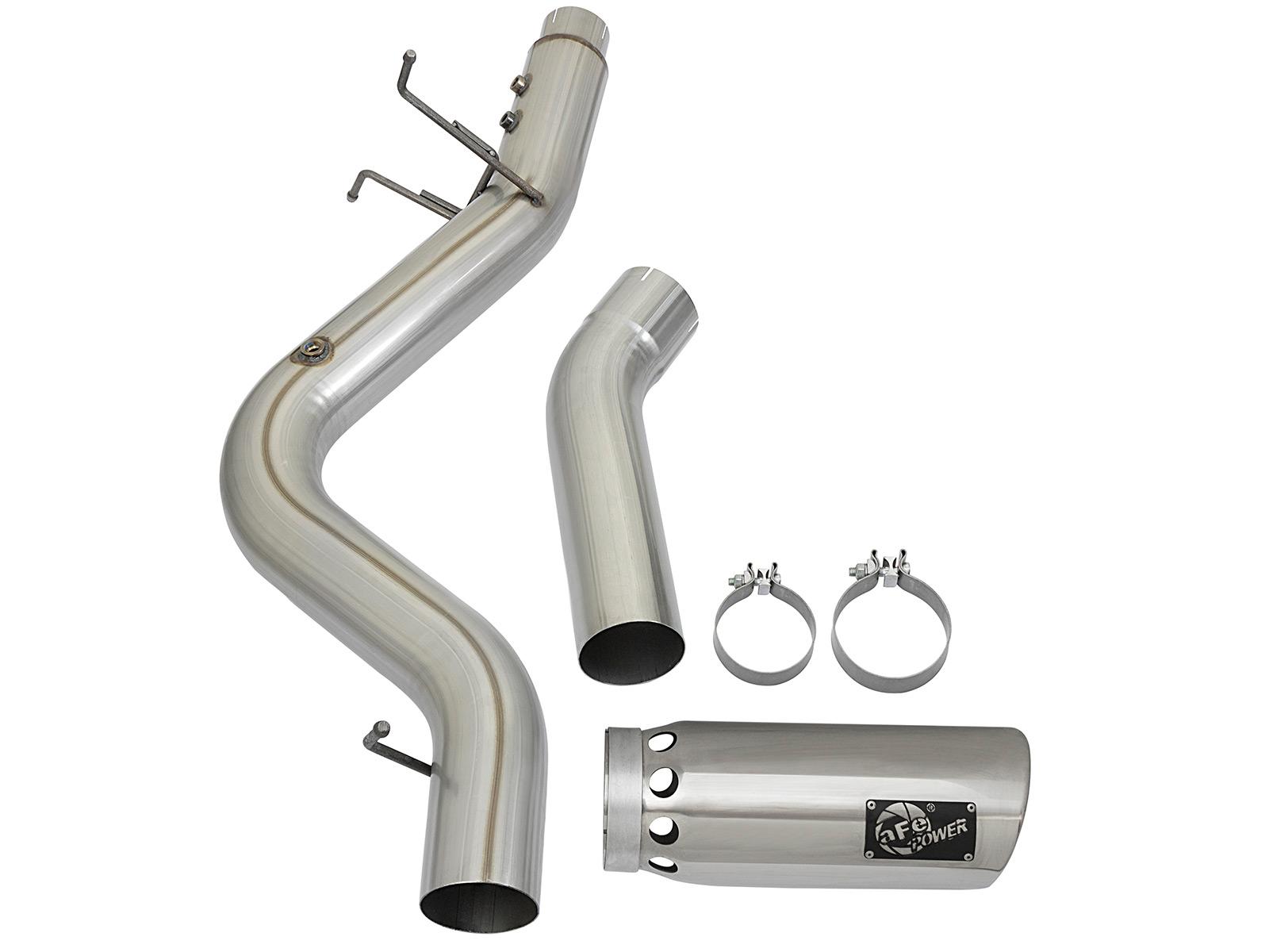 AFE Large Bore-HD 4 IN 409 Stainless Steel DPF-Back Exhaust System w/Polished Tip (2017-2019 Silverado 2500 HD, Silverado 3500 HD, Sierra 2500 HD, Sierra 3500 HD) - 49-44085-P
