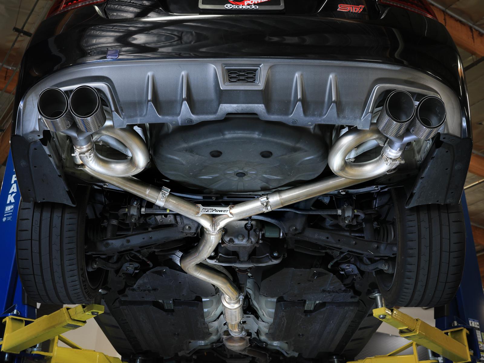 AFE Takeda 3 IN to 2-1/4 IN 304 Stainless Steel Cat-Back Exhaust w/ Black Tip (2015-2021 WRX , WRX STI) - 49-36810-C