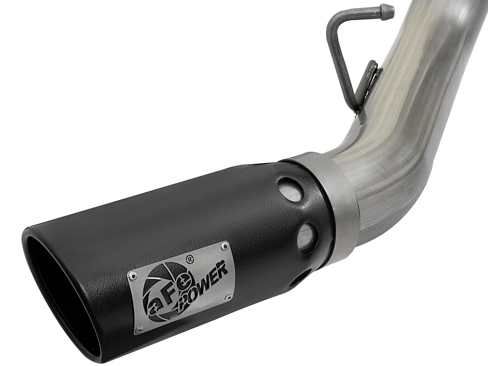 AFE Large Bore-HD 4 IN 409 Stainless Steel DPF-Back Exhaust System w/ Dual Black Tip (2017-2019 Silverado 2500 HD, Silverado 3500 HD, Sierra 2500 HD, Sierra 3500 HD) - 49-44086-B