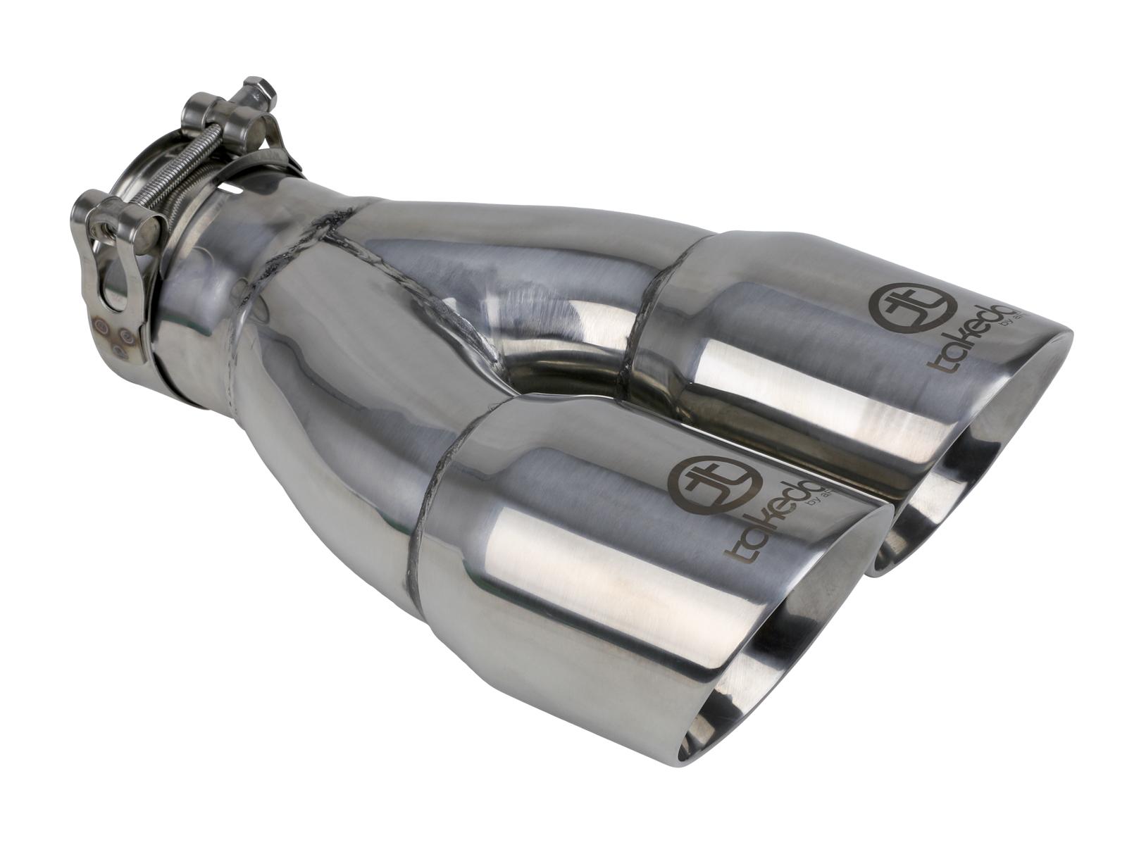 AFE Takeda 304 Stainless Steel Clamp-on Exhaust Tip Polished (2-1/2 IN Inlet x 3 IN Dual Outlet x 9-1/2 IN L) - 49T25364-P10