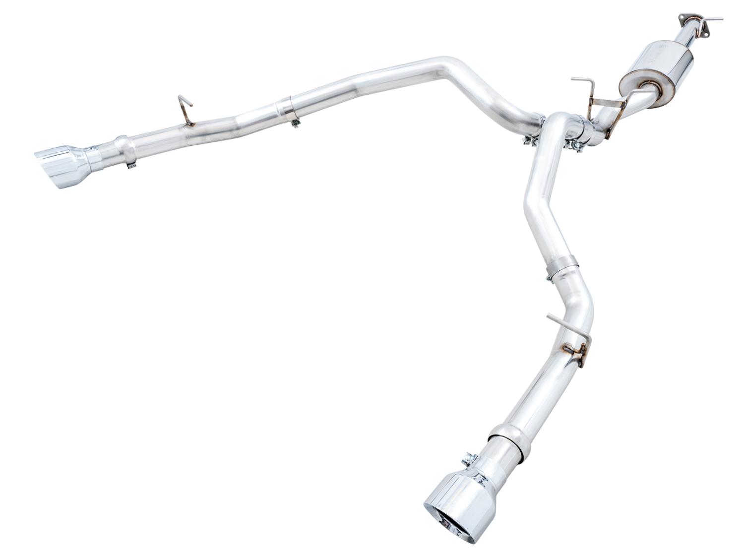 AWE 0FG Dual Rear Exit Catback Exhaust for 5th Gen RAM 1500 5.7L (with bumper cutouts) - Chrome Silver Tips - 3015-32005