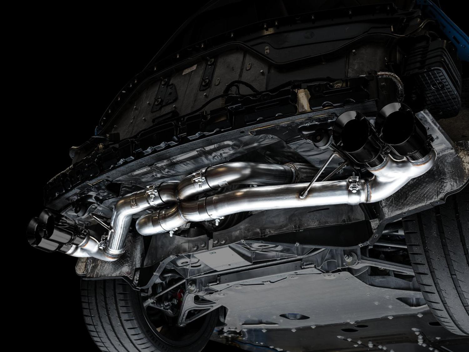 AWE Track Edition Exhaust - Quad Diamond Black Tips (2020-2024 Corvette C8) - 3020-43086