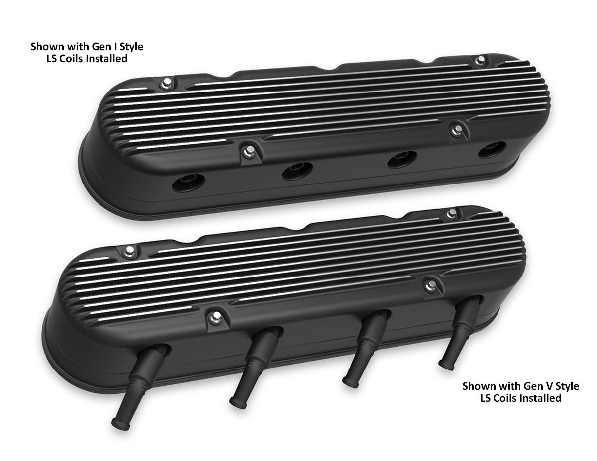 Holley 2-Pc LS Finned Valve Covers - Black Machined Finish.  - 241-182