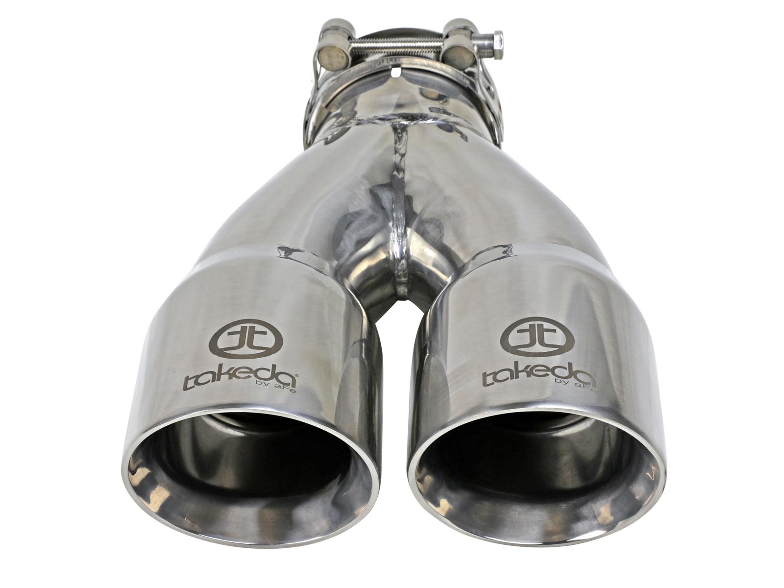 AFE Takeda 304 Stainless Steel Clamp-on Exhaust Tip Polished (2-1/2 IN Inlet x 3 IN Dual Outlet x 9-1/2 IN L) - 49T25364-P10