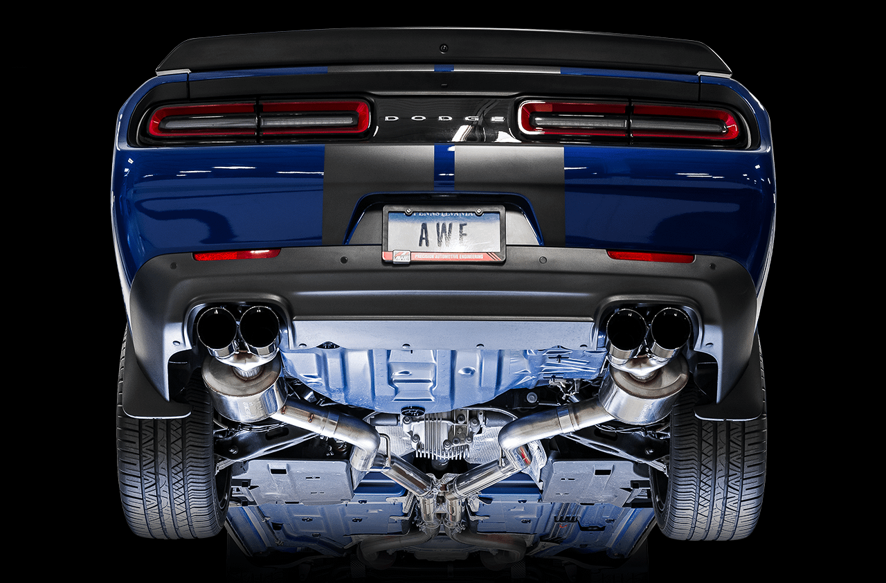 AWE 3020-43082 AWE Touring Edition Exhaust - Non-Resonated, Black Quad Tips (2015-2020 Dodge Challenger 6.4L / 6.2L SC)