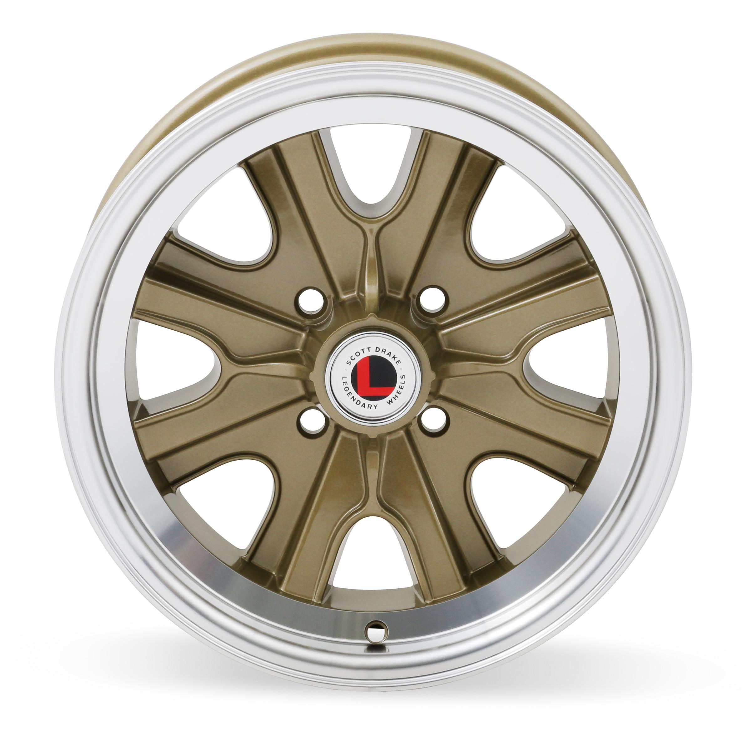 Legendary Wheels HB44 Wheel Series - 15 x 7 in. - 4 x 4.5 Bolt Pattern - 4.25 in. Backspacing - Aluminum - Gold Haze (1964-1973 Mustang Base, Mustang Grande) - LW90-50744F