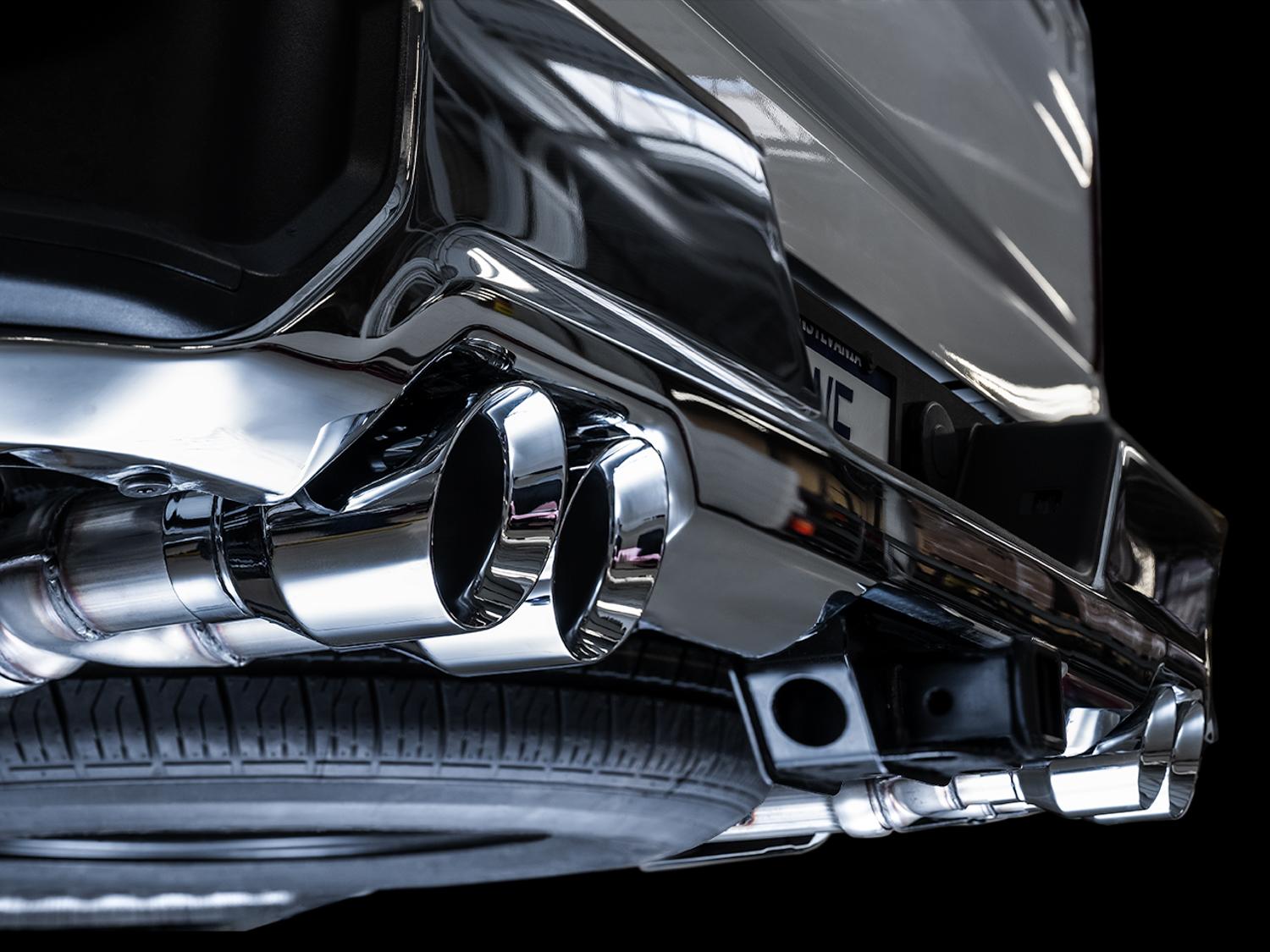 AWE 0FG Catback Split Rear Exit Exhaust for 4th Gen Silverado/Sierra 1500 5.3L (With Bumper Cutouts) - Quad Chrome Silver Tips - 3015-42201