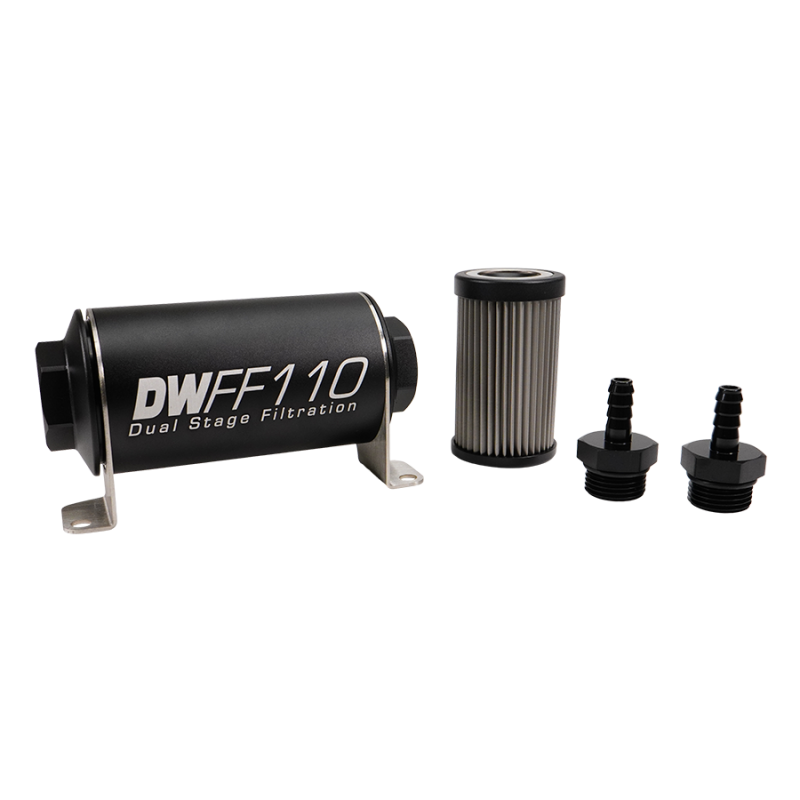 DeatschWerks 5/16 in, 10 micron, 110mm In-line fuel filter kit - 8-03-110-010K-516