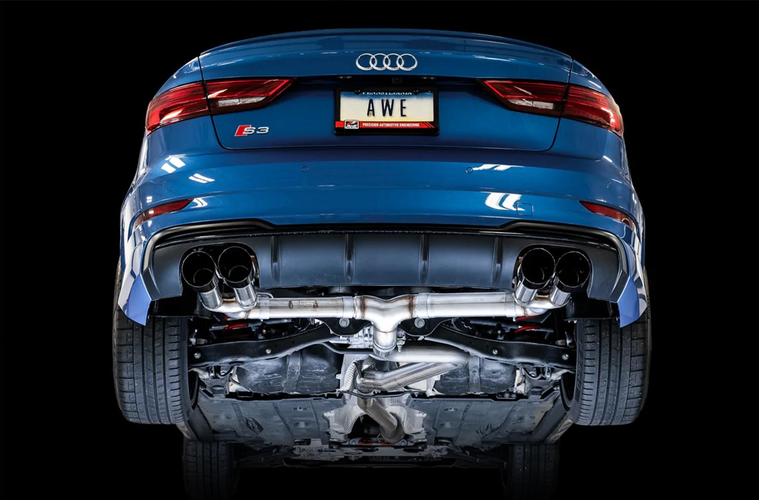 AWE Track Edition Exhaust for Audi 8V S3 - Diamond Black Tips, 102mm - 3015-43150