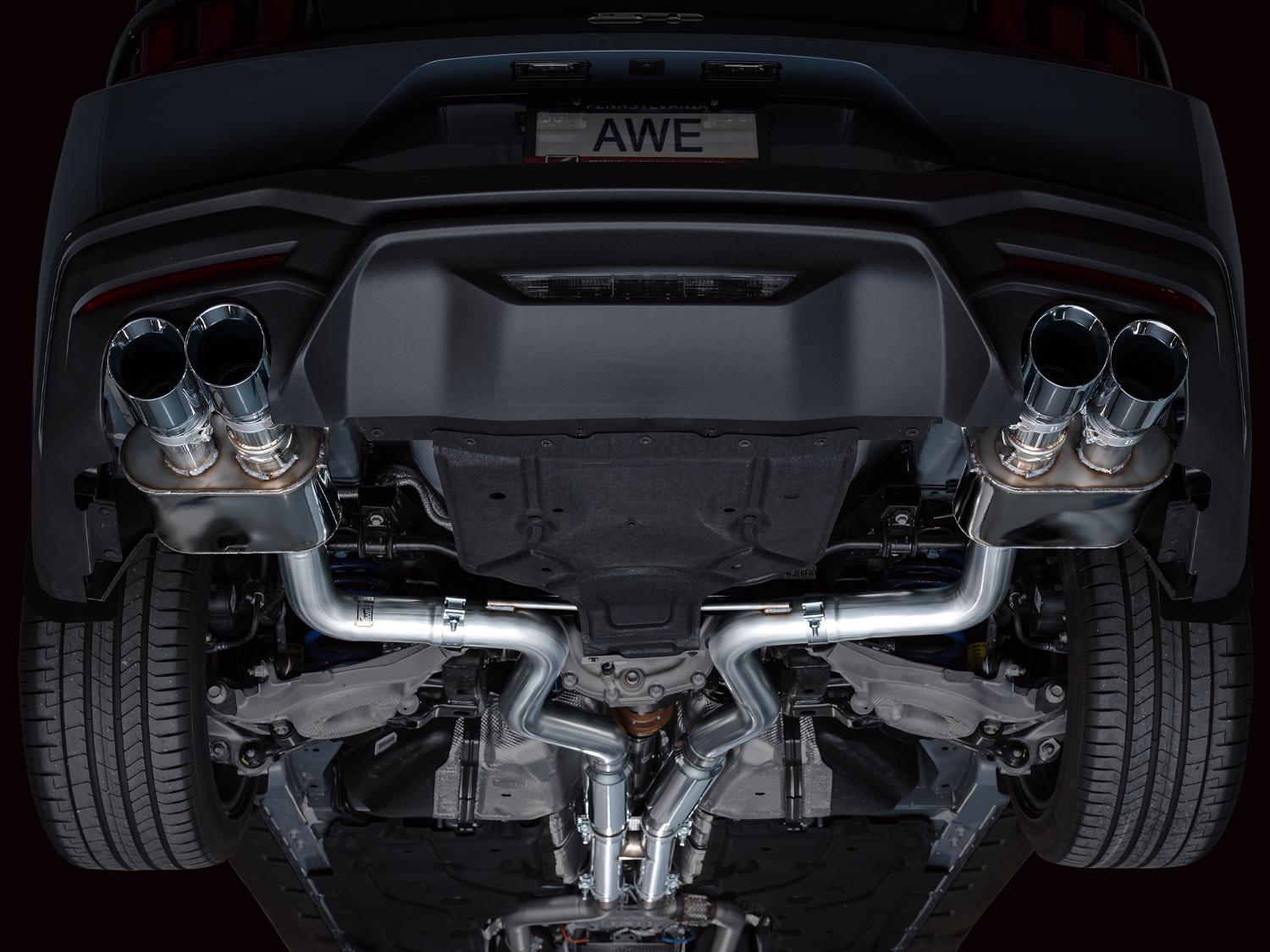 AWE SwitchPath Catback Exhaust - Quad Chrome Silver Tips (2024-2026 Mustang GT) - 3025-42650