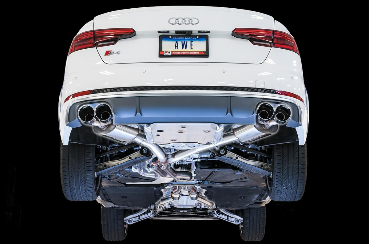 AWE Tuning Audi B9 S4 Touring Edition Exhaust - Non-Resonated (Silver 102mm Tips) - 3010-42056