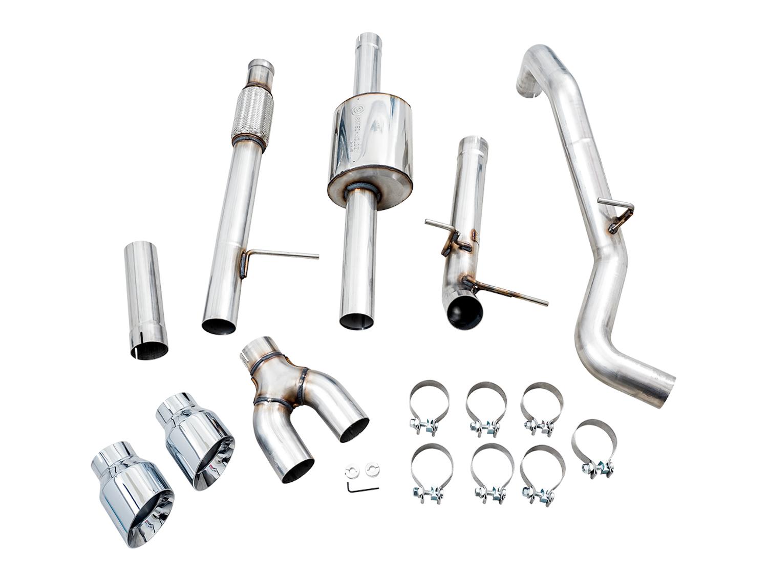 AWE 0FG Catback Dual Side Exit Exhaust for 4th Gen Silverado/Sierra 1500 5.3L (Flat Bumper) - Chrome Silver Tips - 3015-22207