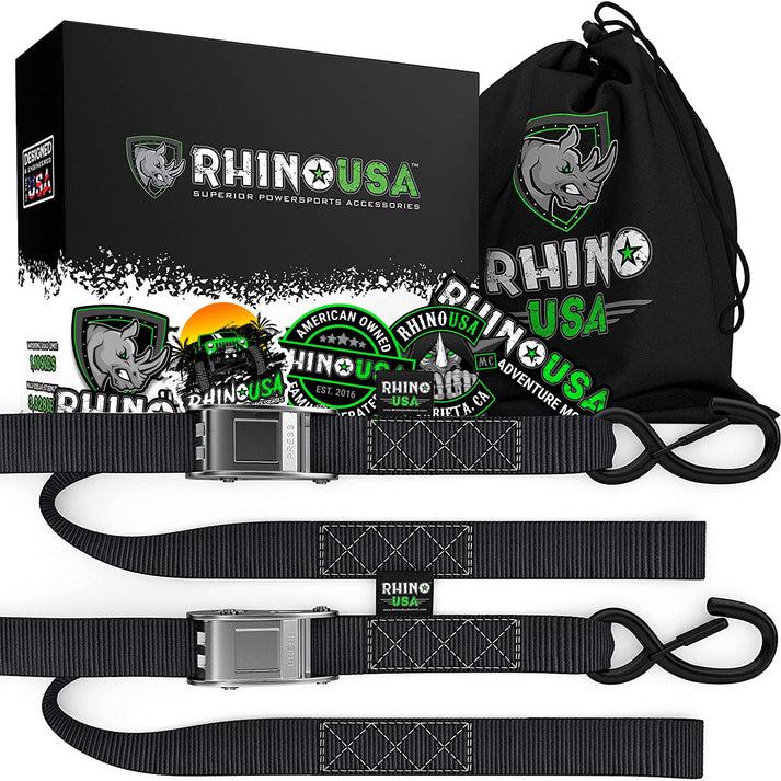 Rhino USA Rhino Usa 1.5" X 8' Cambuckle Motorcycle Tiedown Straps 2-Pack (Black) - G-CAMSOFT-2PK