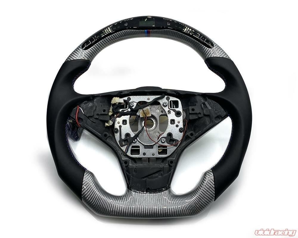 BMW M5 | M6 E6x OEM Upgraded Steering Wheel Shift Light Tri-Color Stitching Silver Carbon - VR-SW-37