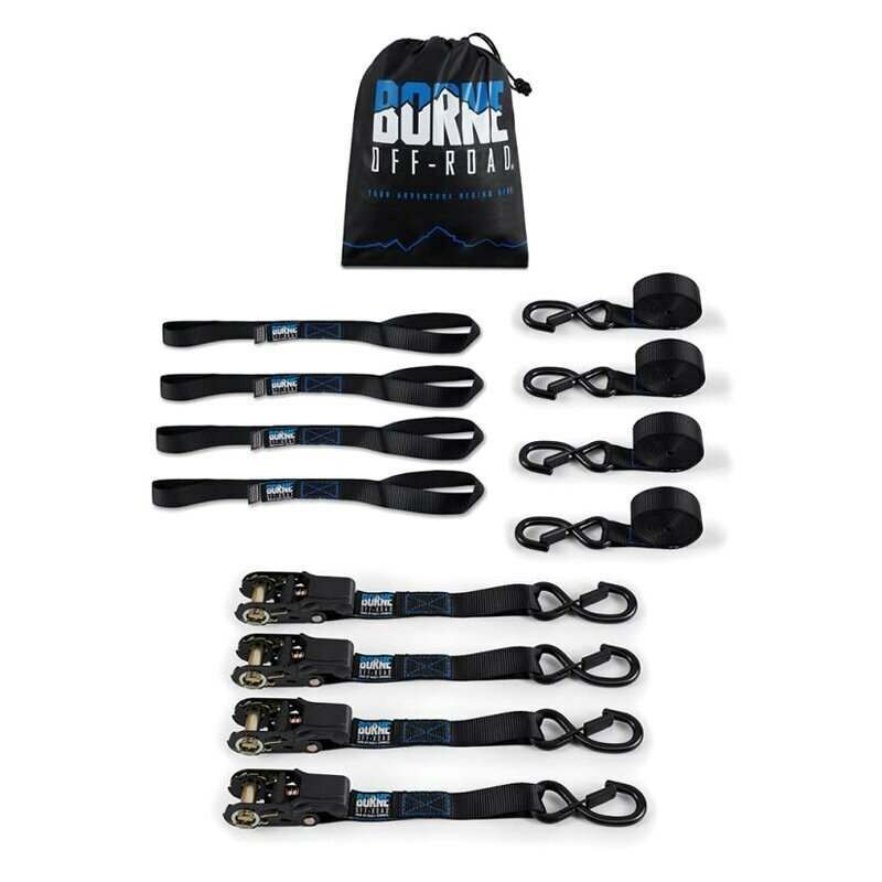 Borne Off-Road Medium-Duty Ratchet Tie-Down Kit (4-Pack) Black - BNRTC-TDMD-4BK