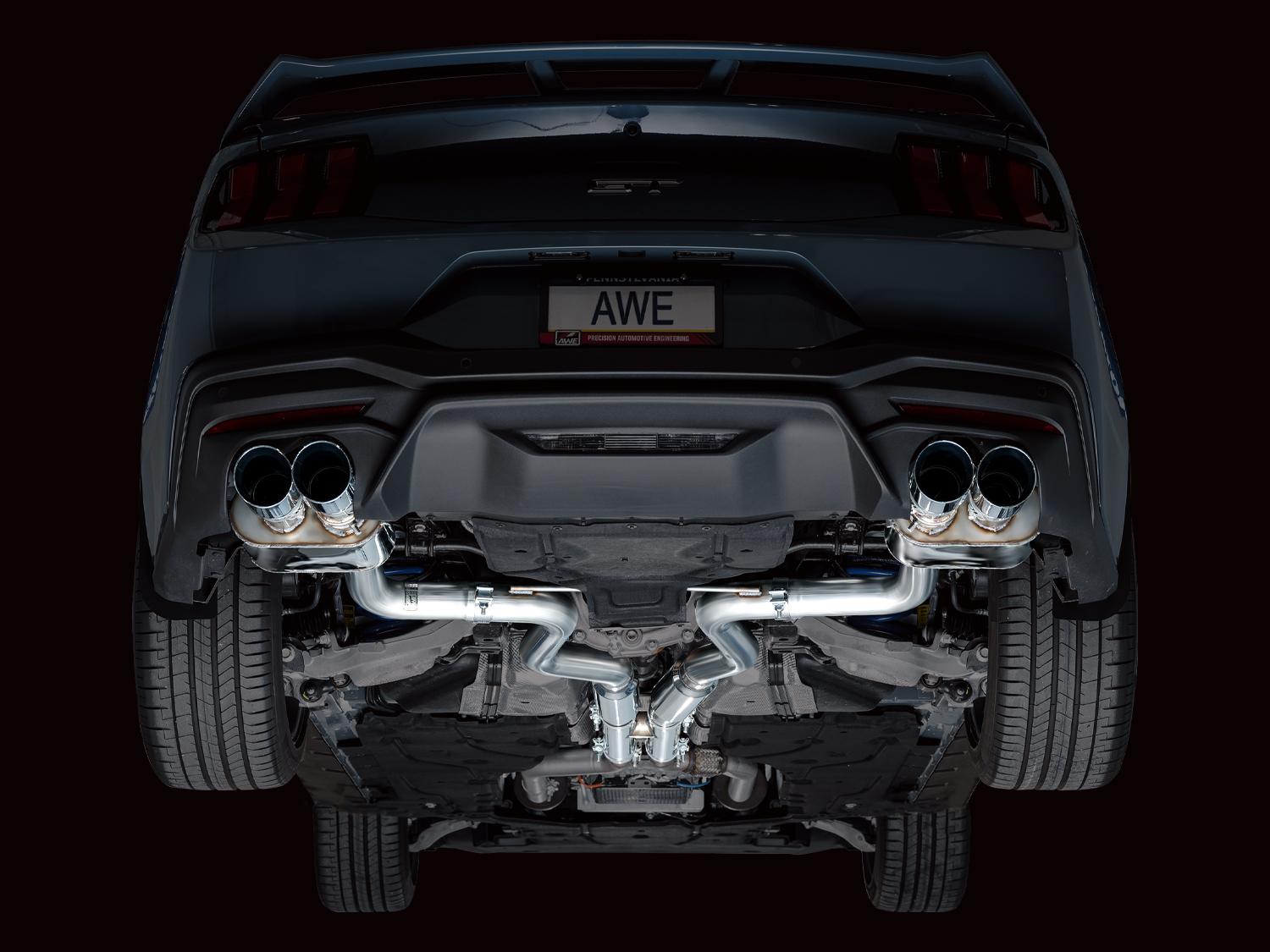 AWE SwitchPath Catback Exhaust - Quad Chrome Silver Tips (2024-2026 Mustang GT) - 3025-42650