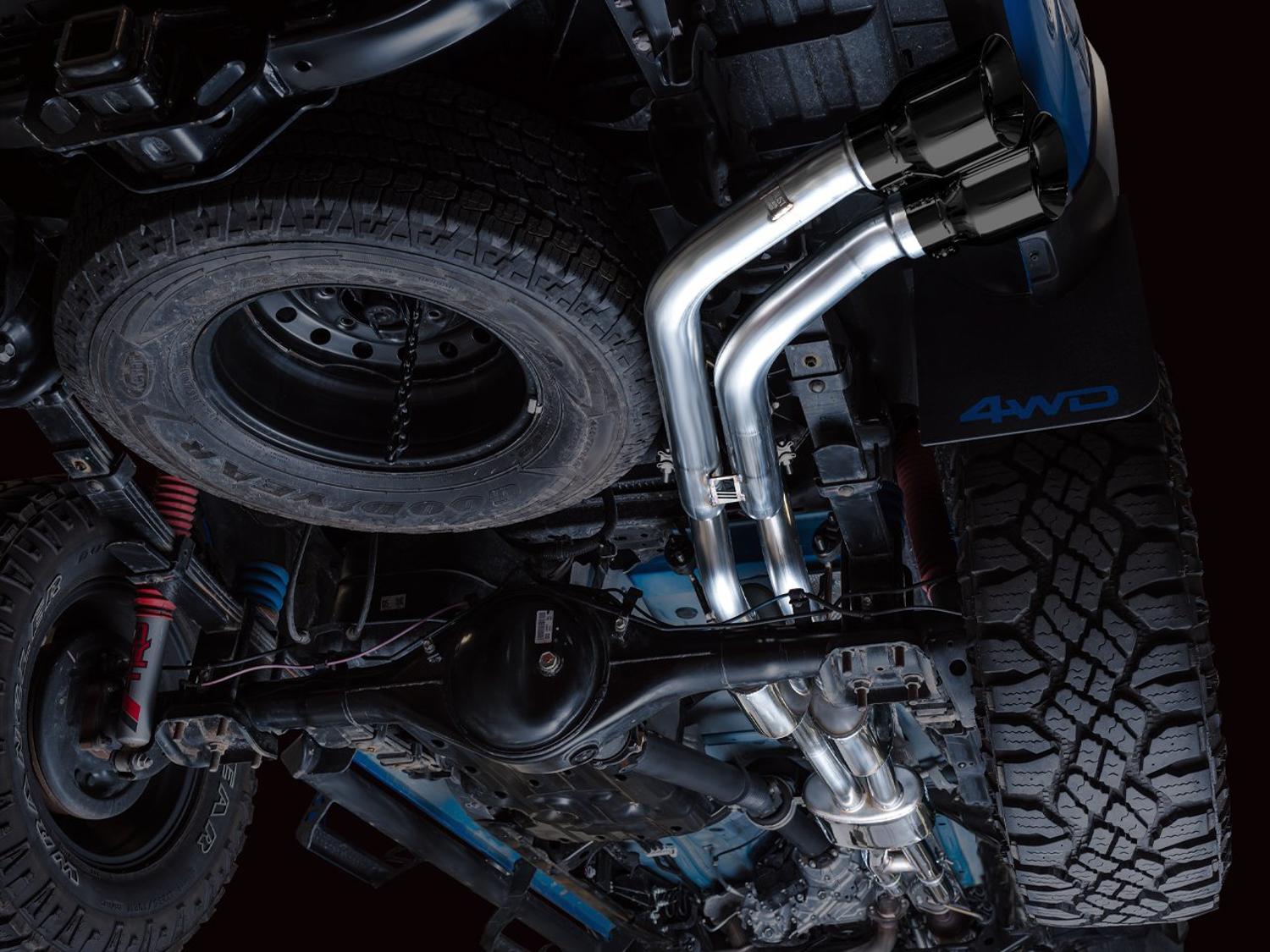 AWE 0FG Exhaust w/ Bashgaurd - Dual Diamond Black Tips (2016-2023 Tacoma 3.5L) - 3015-33826