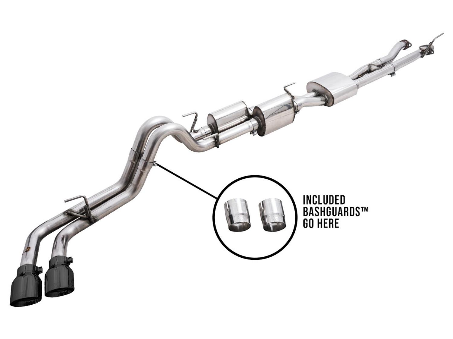 AWE 0FG Exhaust w/ Bashgaurd - Dual Diamond Black Tips (2016-2023 Tacoma 3.5L) - 3015-33826