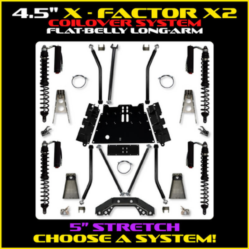 Rock Krawler 97-06 Wrangler TJ 4.5in X Factor X2 Flat Belly CoilOver Long Arm System w/ 5 In Stretch