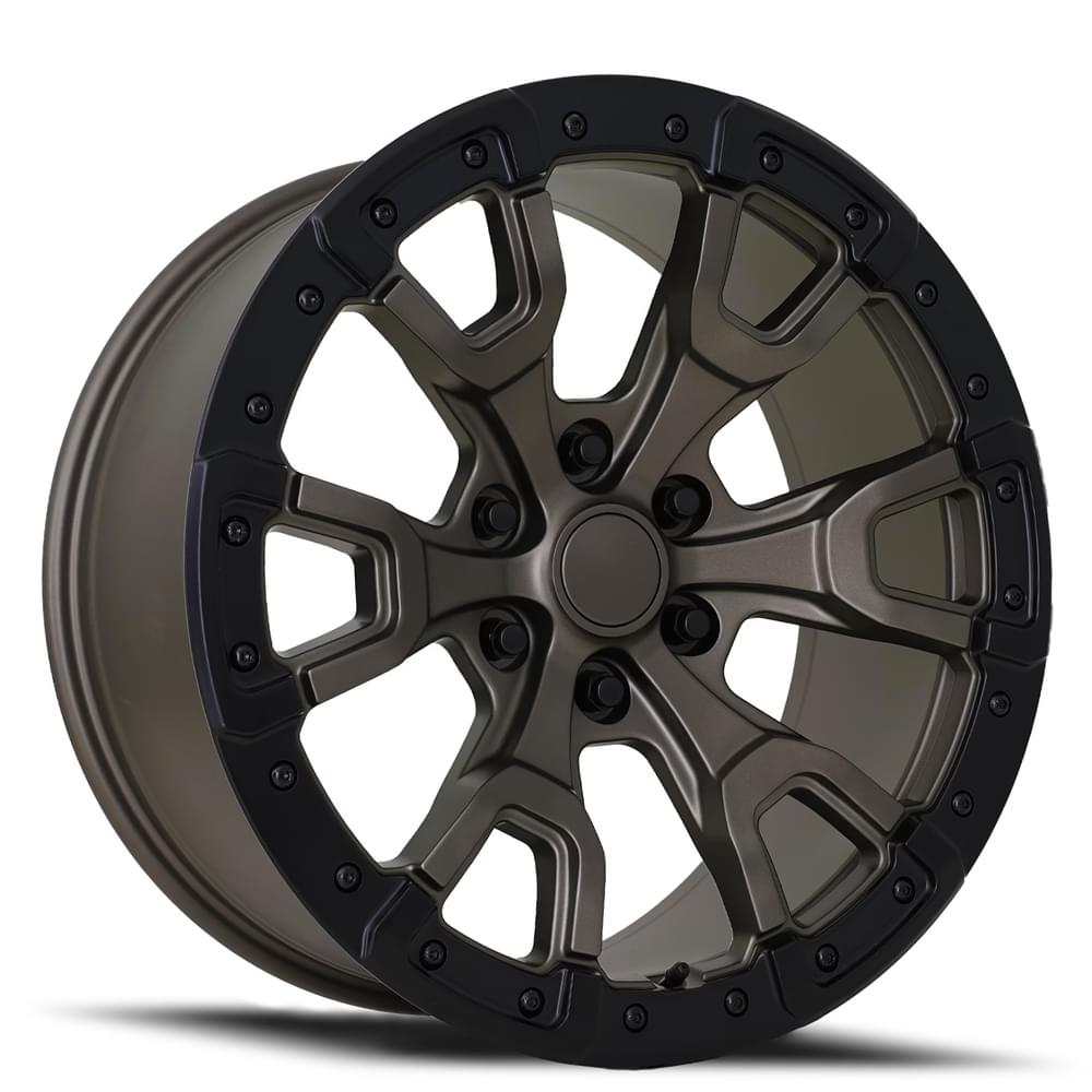Factory Reproductions 17X9 6X135 +18 HB 87.1 BRONCO REPLICA SATIN BLACK/ GRAY RING WITH CAP - 99790183653