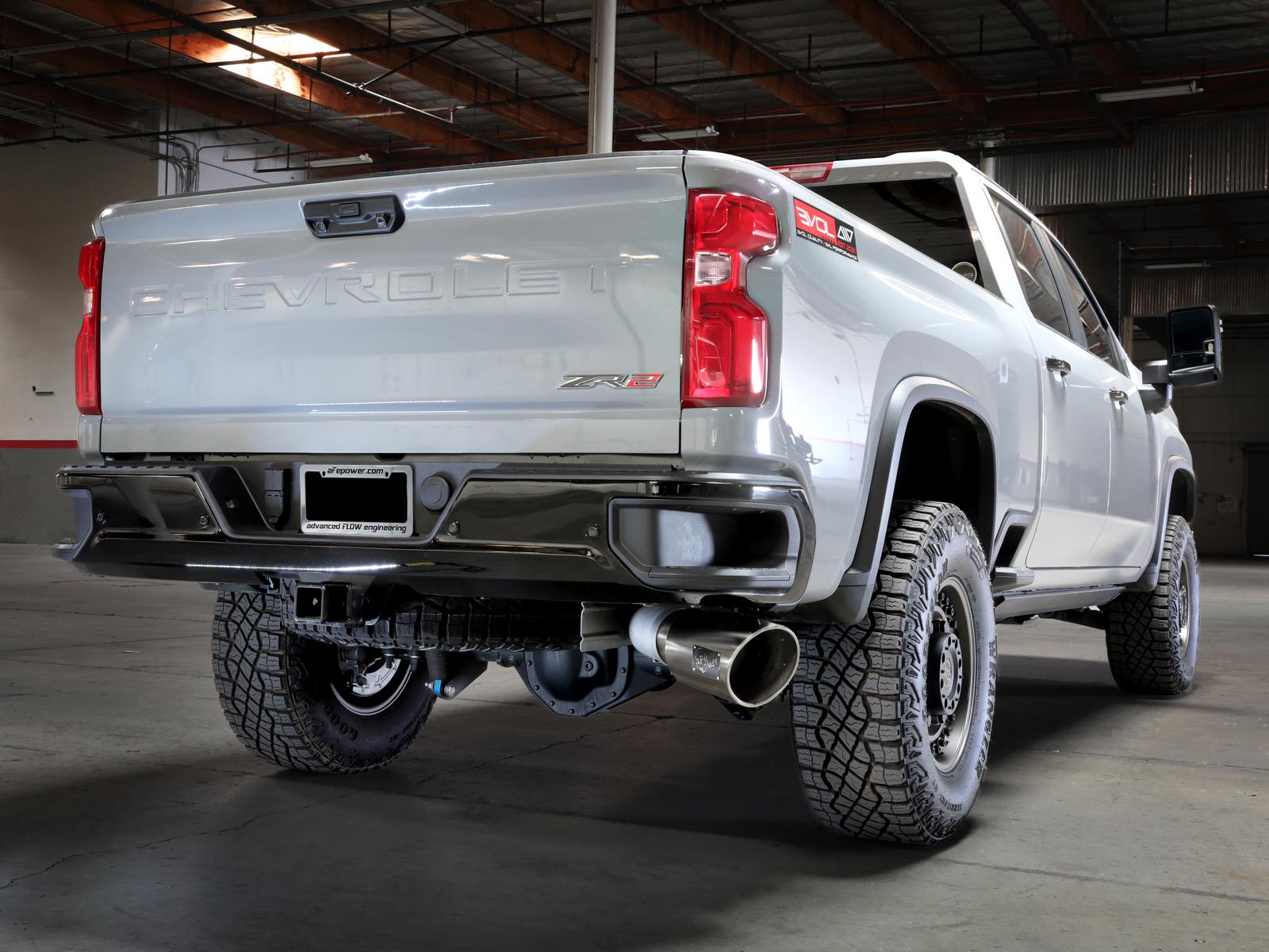 aFe Large Bore-HD 5 IN 409 Stainless Steel DPF-Back Exhaust System w/ Polished Tip (GM Diesel Trucks 24-25 V8-6.6L (td) L5P)- 49-44147-P